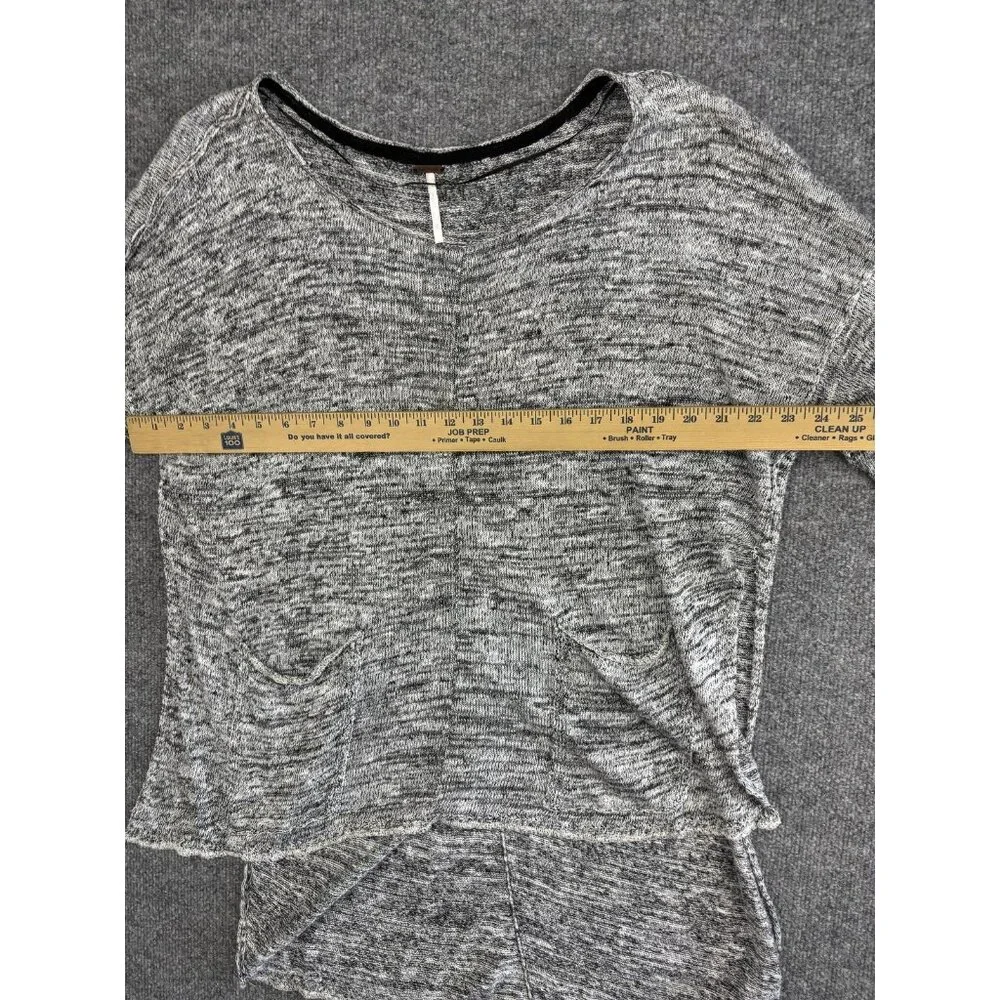 Free People Sweater Womens Small Gray Linen Blend Boxy High Low‎ Pocket Pullover